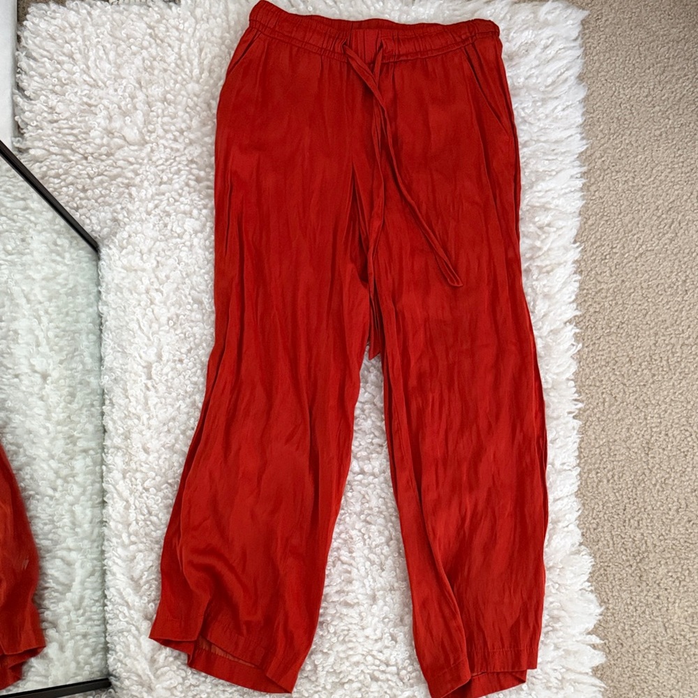 LOFT Red Wide-Leg Drawstring Pants